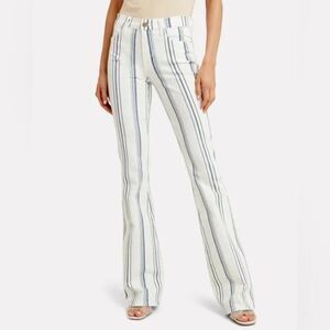Frame Denim White and Blue Striped Flare Jeans